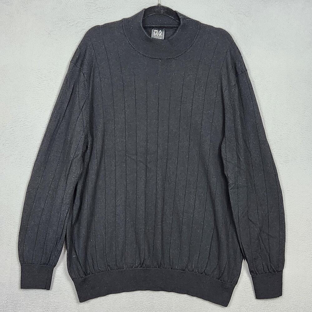 Jos A Bank Sweater Mens 3X Black 100% Merino Wool Mock Neck Ribbed Pullover